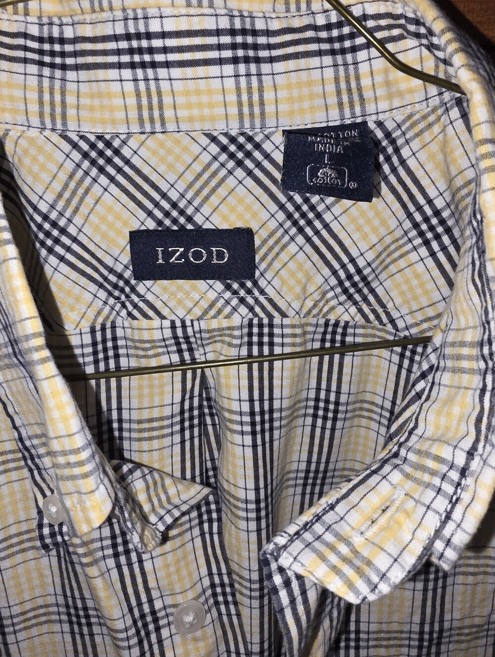 Izod Yellow and Navy Plaid Button-Down Shirt